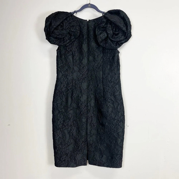 Tadashi Shoji Dress Womens 16 Black Rosette Sleeve Lace Cocktail - Picture 2 of 10